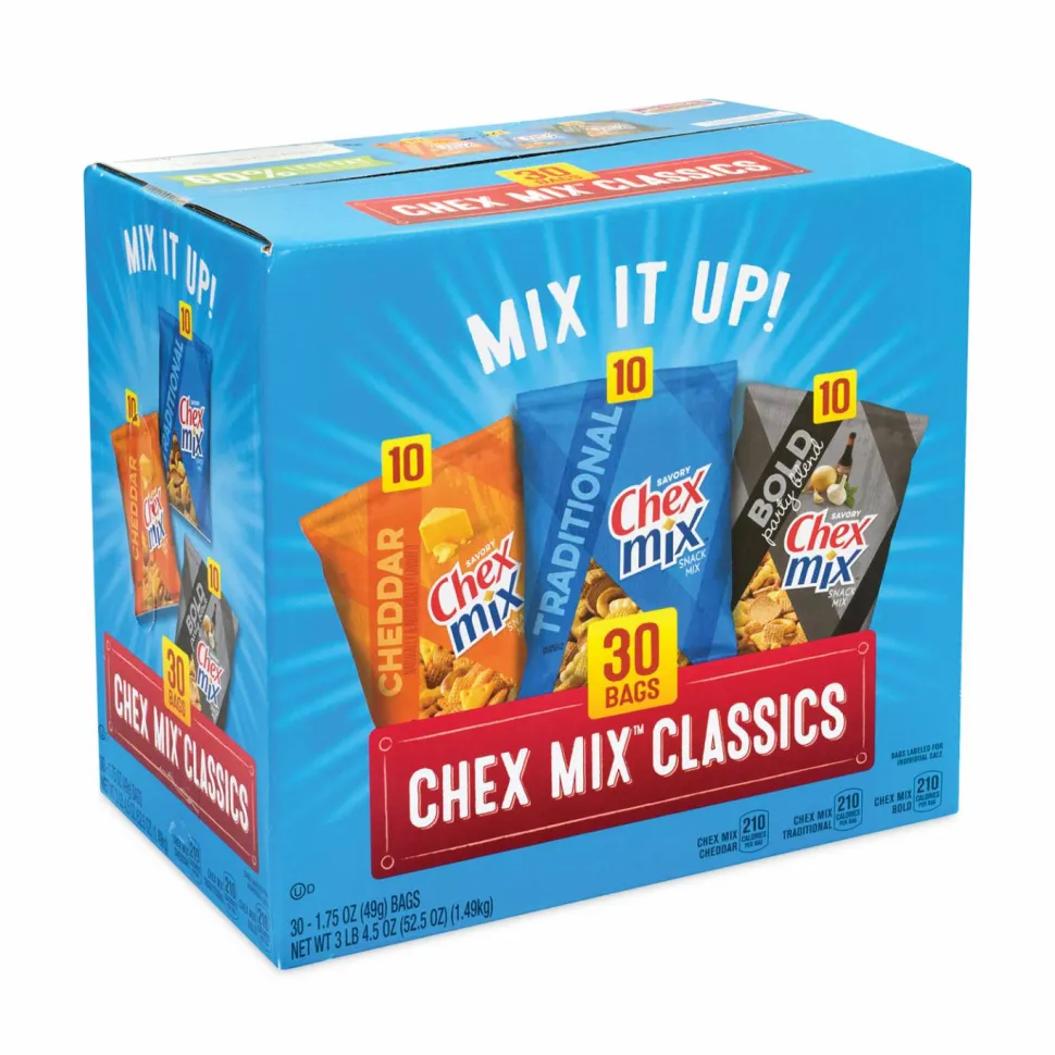 Chex Mix Varieties, Assorted Flavors, 1.75 oz Pack, 30 Packs/Carton
