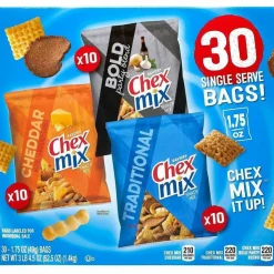 Chex Mix Varieties, Assorted Flavors, 1.75 oz Pack, 30 Packs/Carton