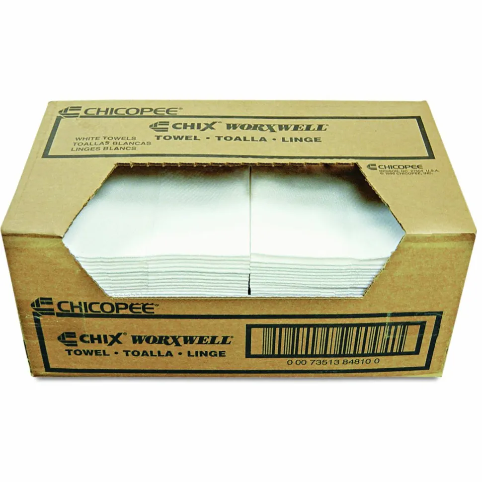 Chicopee Durawipe Shop Towels, 13 x 15, Z Fold, White, 100/Carton