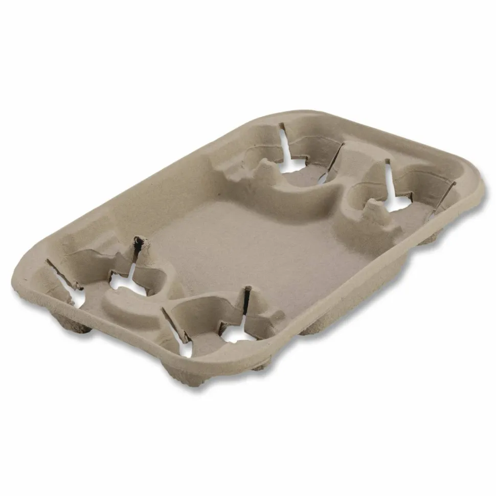 Chinet StrongHolder Molded Fiber Cup/Food Tray, 8 oz to 22 oz, Four Cups + Food Tray, Beige, 250/Carton