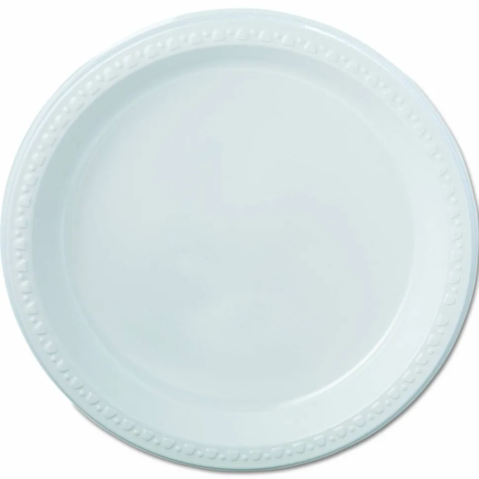 Chinet Heavyweight Plastic Plates, 9" dia, White, 125/Pack, 4 Packs/Carton