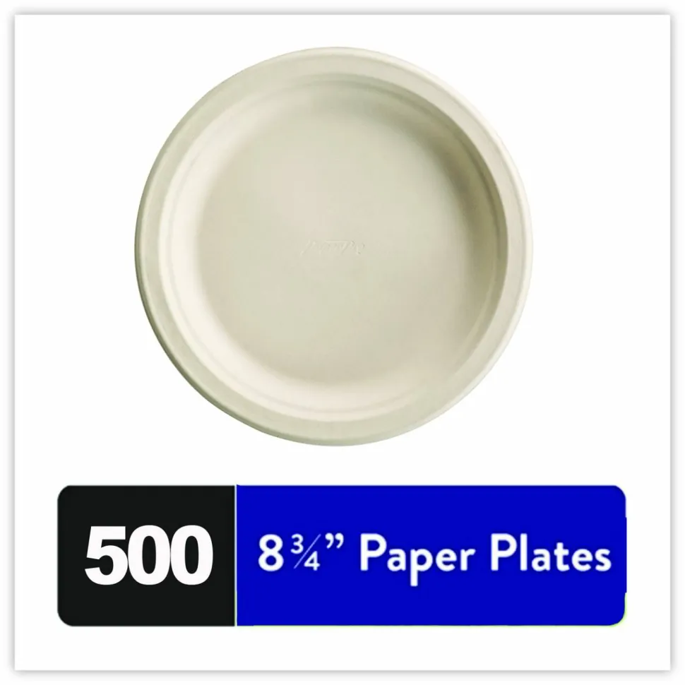 Chinet PaperPro Naturals Molded Fiber Dinnerware, Round Plates, 8.75" dia, White, 125/Pack, 4 Packs/Carton