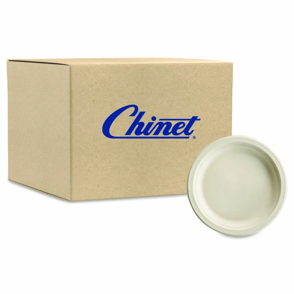 Chinet PaperPro Naturals Molded Fiber Dinnerware, Round Plates, 8.75" dia, White, 125/Pack, 4 Packs/Carton