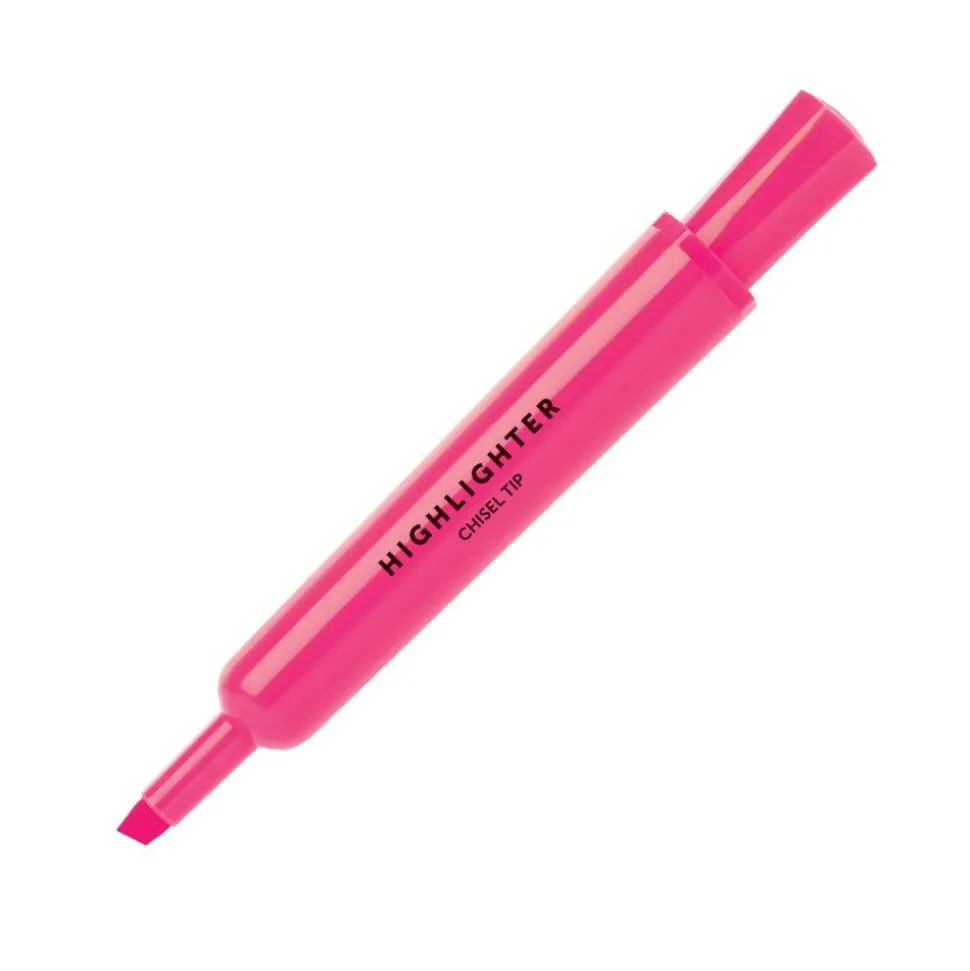 Chisel-Tip Highlighter, 100% Recycled Plastic Barrel, Fluorescent Pink, Pack Of 12