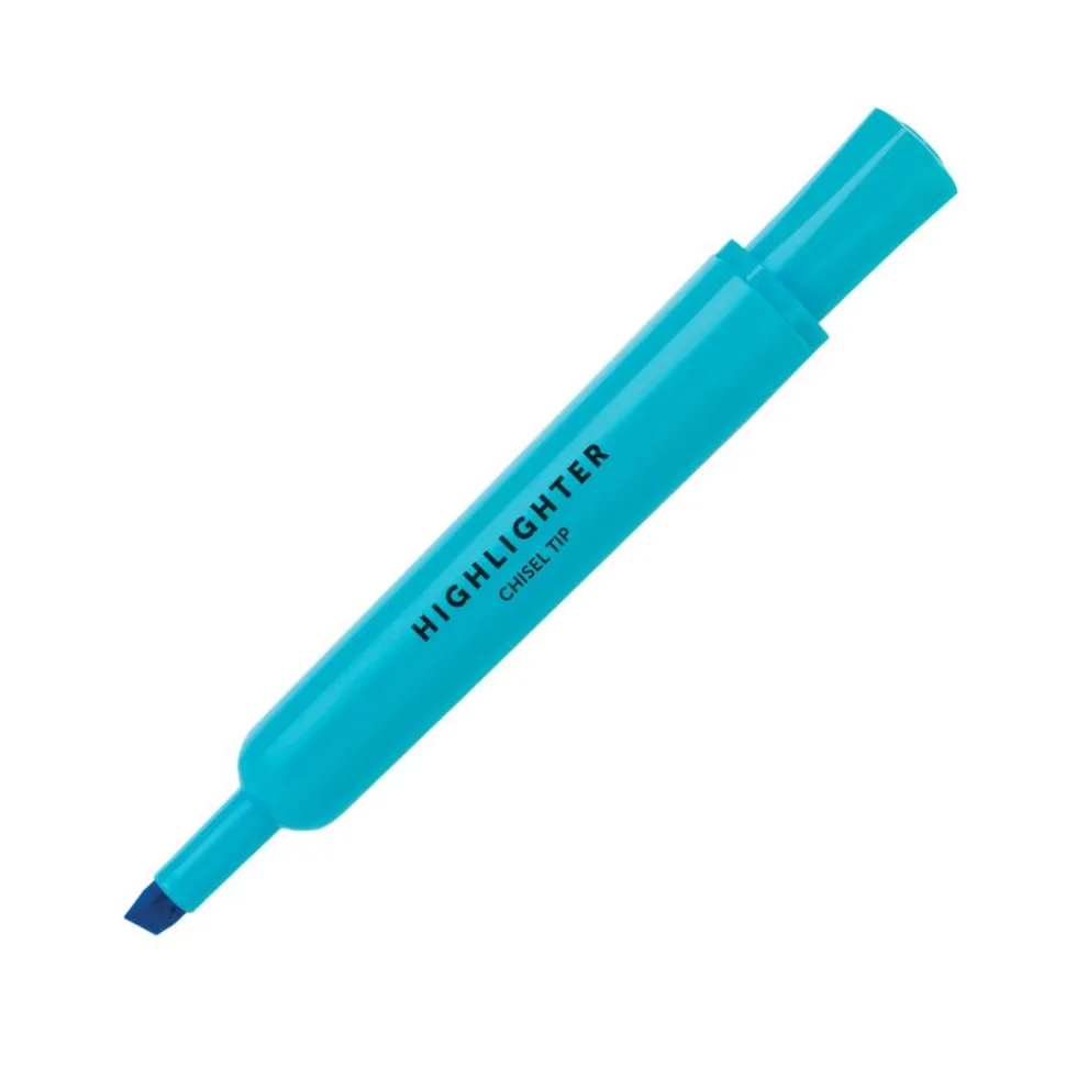 Chisel-Tip Highlighter, 100% Recycled Plastic Barrel, Fluorescent Blue, Pack Of 12
