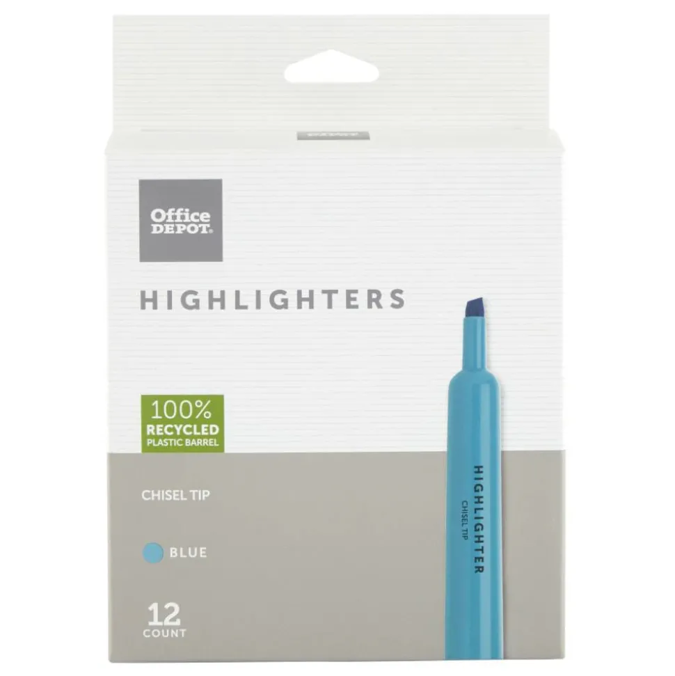 Chisel-Tip Highlighter, 100% Recycled Plastic Barrel, Fluorescent Blue, Pack Of 12