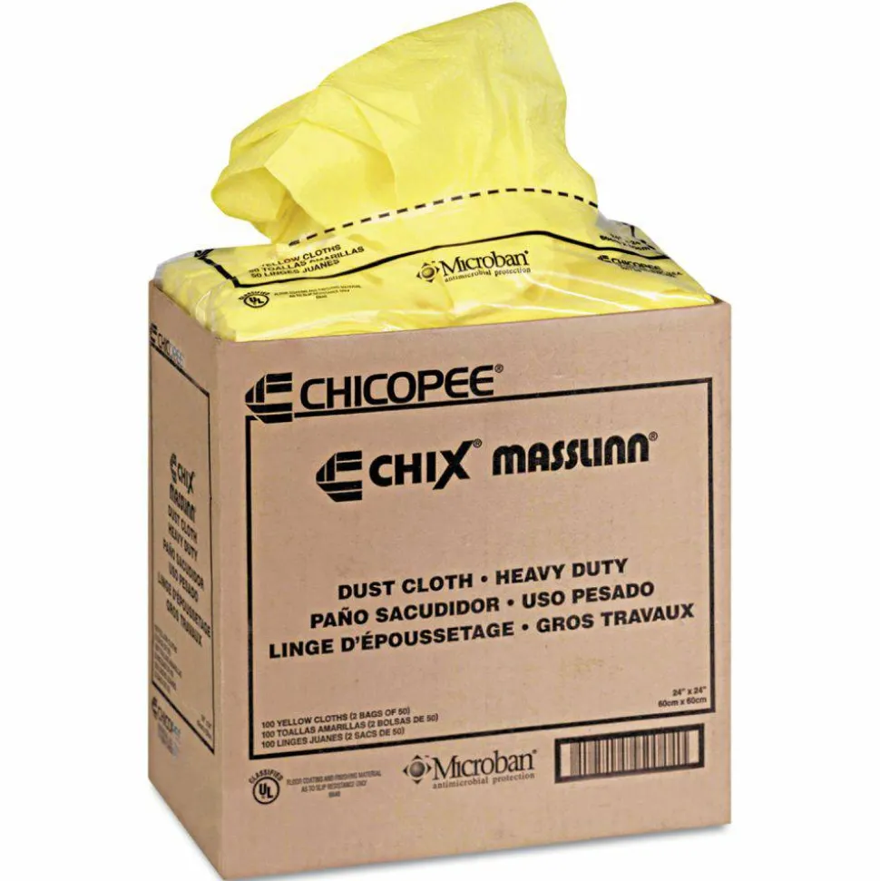Chix Masslinn Dust Cloths, 1-Ply, 24 x 24, Unscented, Yellow, 30/Bag, 5 Bags/Carton