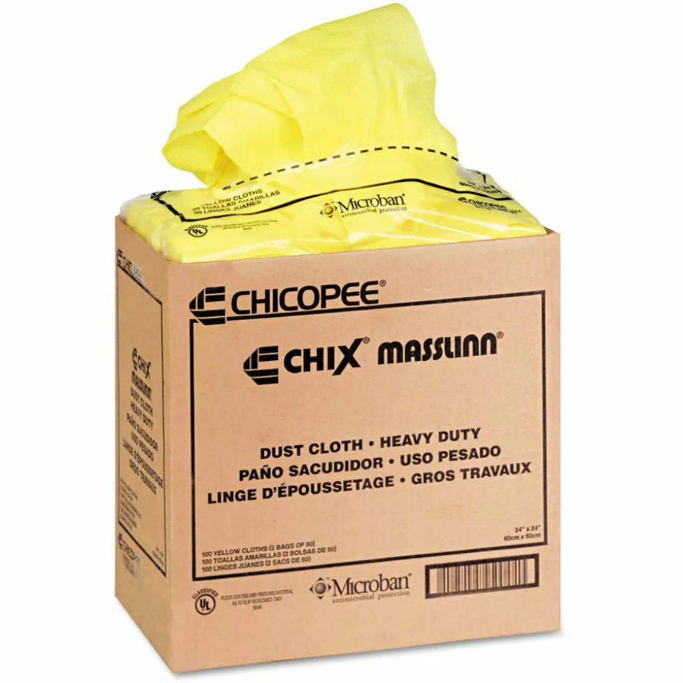 Chix Masslinn Dust Cloths, 24 x 24, Yellow, 50/Bag, 2 Bags/Carton