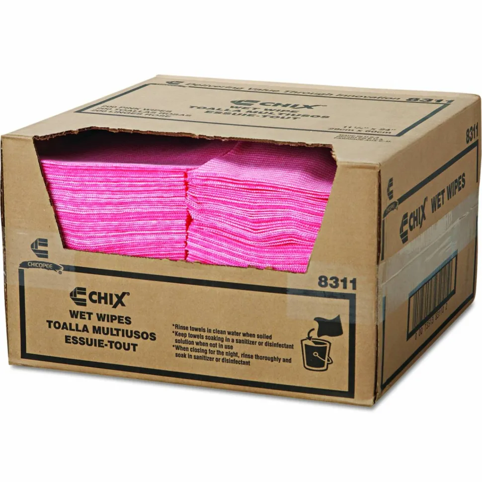 Chix Wet Wipes, Stripe Design, 11.5 x 24, White/Pink, 200/Carton