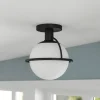 Cieonna 9.25" Wide Semi Flush Mount with Glass Shade in Blackened Bronze/White