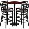 Clark 30'' Square Mahogany Laminate Table Set with 4 Ladder Back Metal Barstools - Mahogany Wood Seat