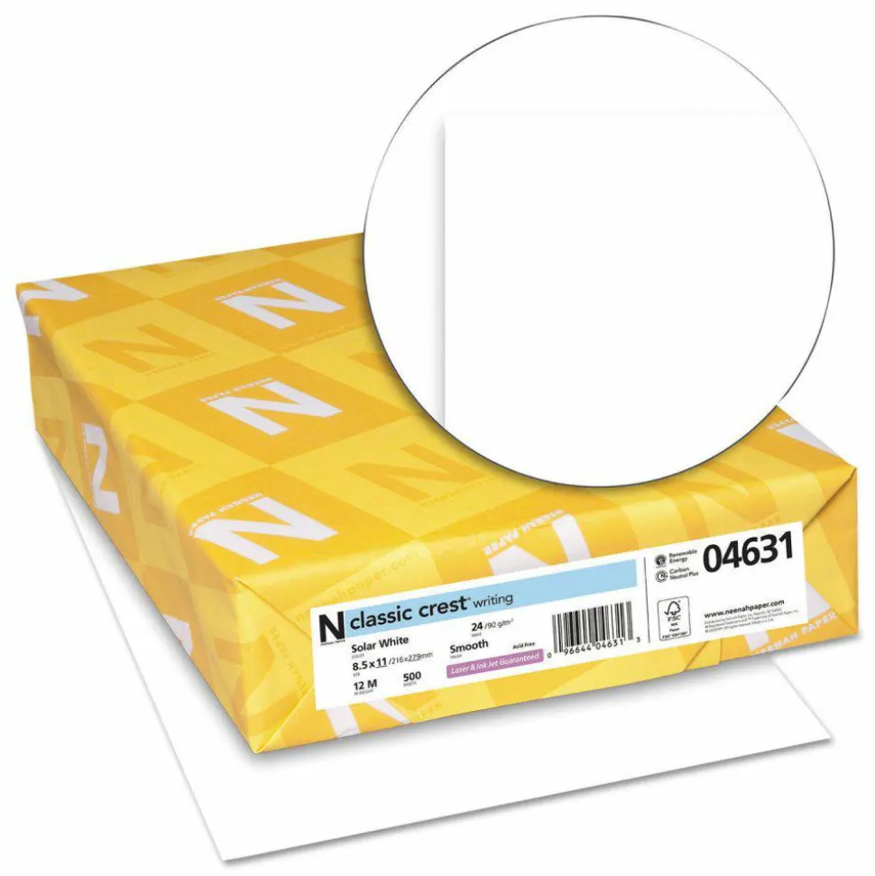 Classic Crest Premium Stationary Resume Printer Paper, Letter Size (8 1/2" x 11"), 24 Lb., FSC Certified, Solar White, 500 Sheets