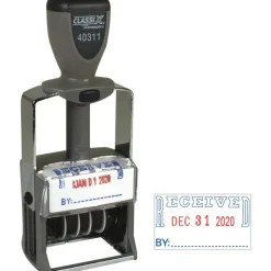 ClassiX by Xstamper Heavy-duty RECEIVED Self-Ink Dater - Message/Date Stamp - RECEIVED - Red, Blue - Metal, Plastic Metal - 1 Each