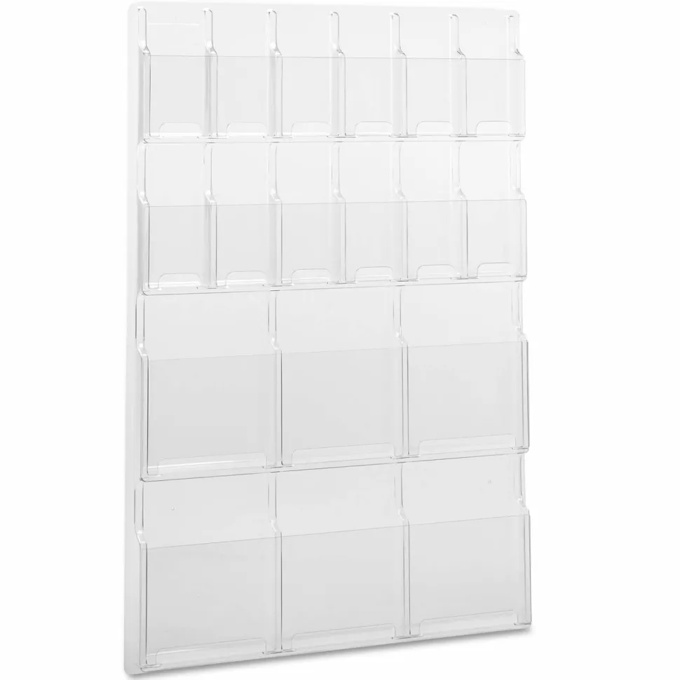 Clear Literature Rack, Combination, 6 Magazine Pockets, 12 Pamphlet Pockets
