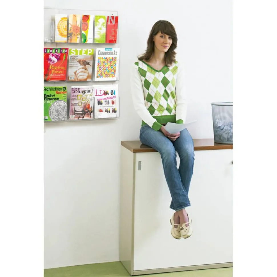 Clear Literature Rack, Combination, 6 Magazine Pockets, 6 Pamphlet Pockets