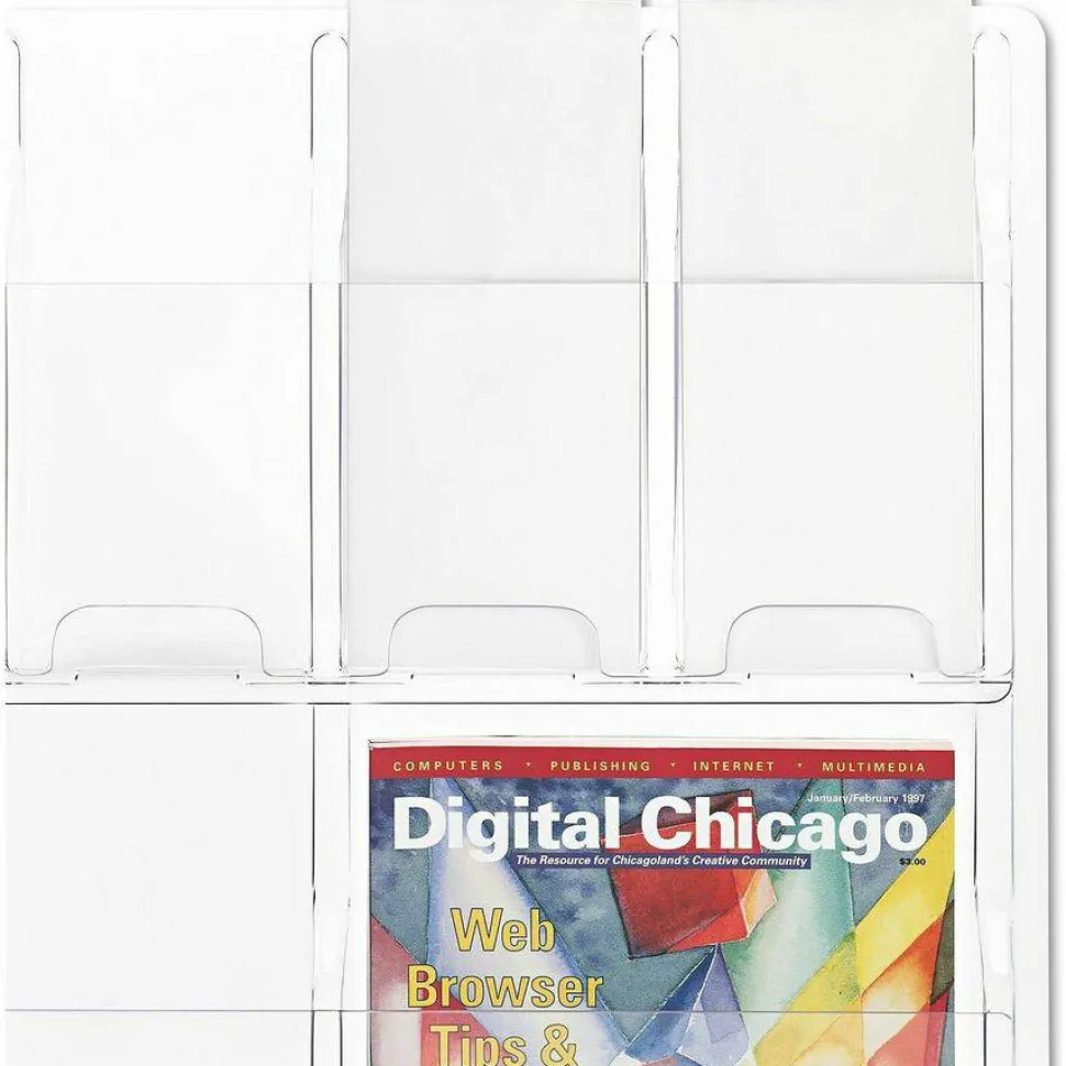 Clear Literature Rack, Combination, 6 Magazine Pockets, 6 Pamphlet Pockets