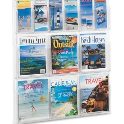 Clear Literature Rack, Combination, 6 Magazine Pockets, 6 Pamphlet Pockets