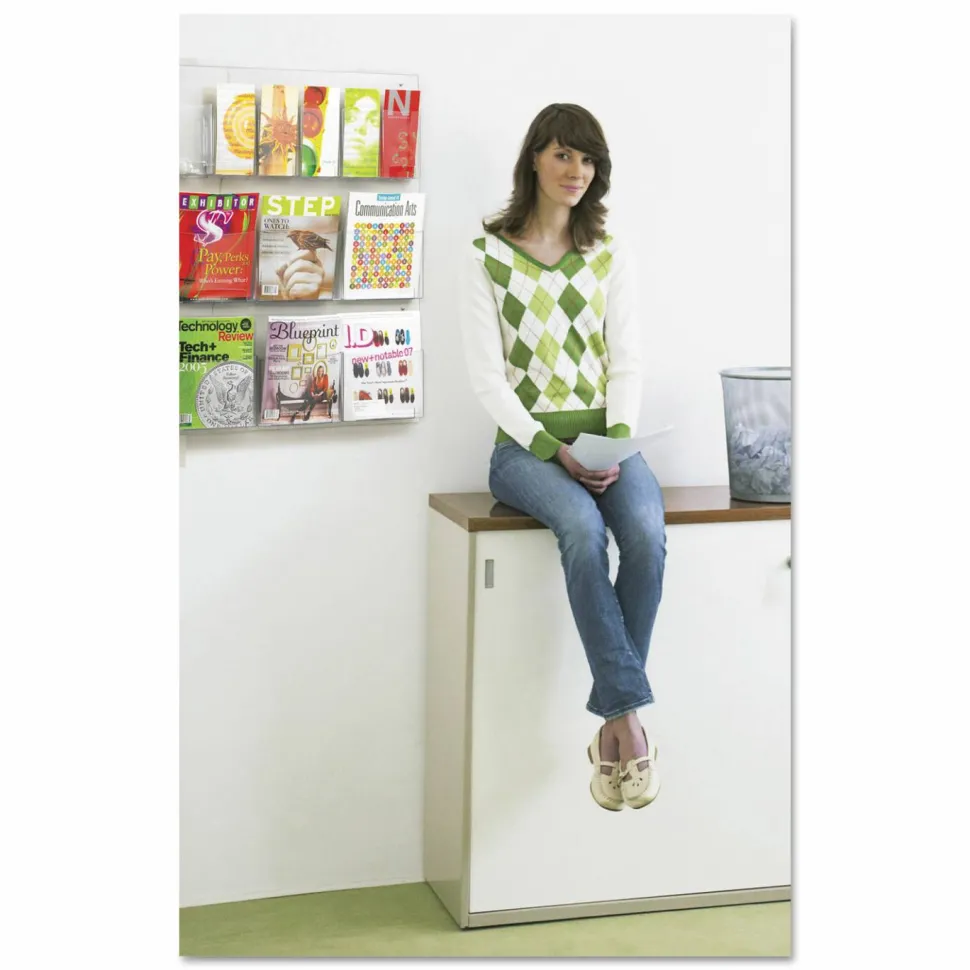 Clear Literature Rack, Combination, 6 Magazine Pockets, 6 Pamphlet Pockets
