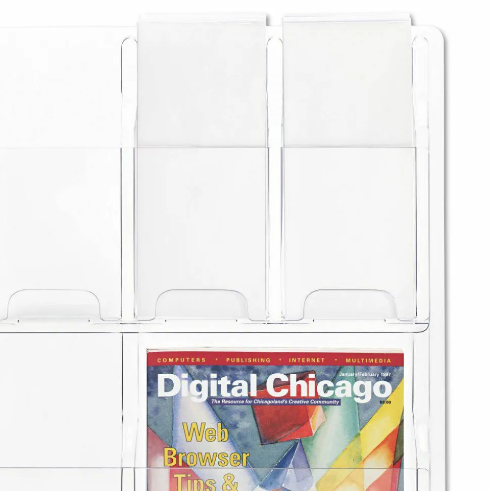 Clear Literature Rack, Combination, 6 Magazine Pockets, 6 Pamphlet Pockets