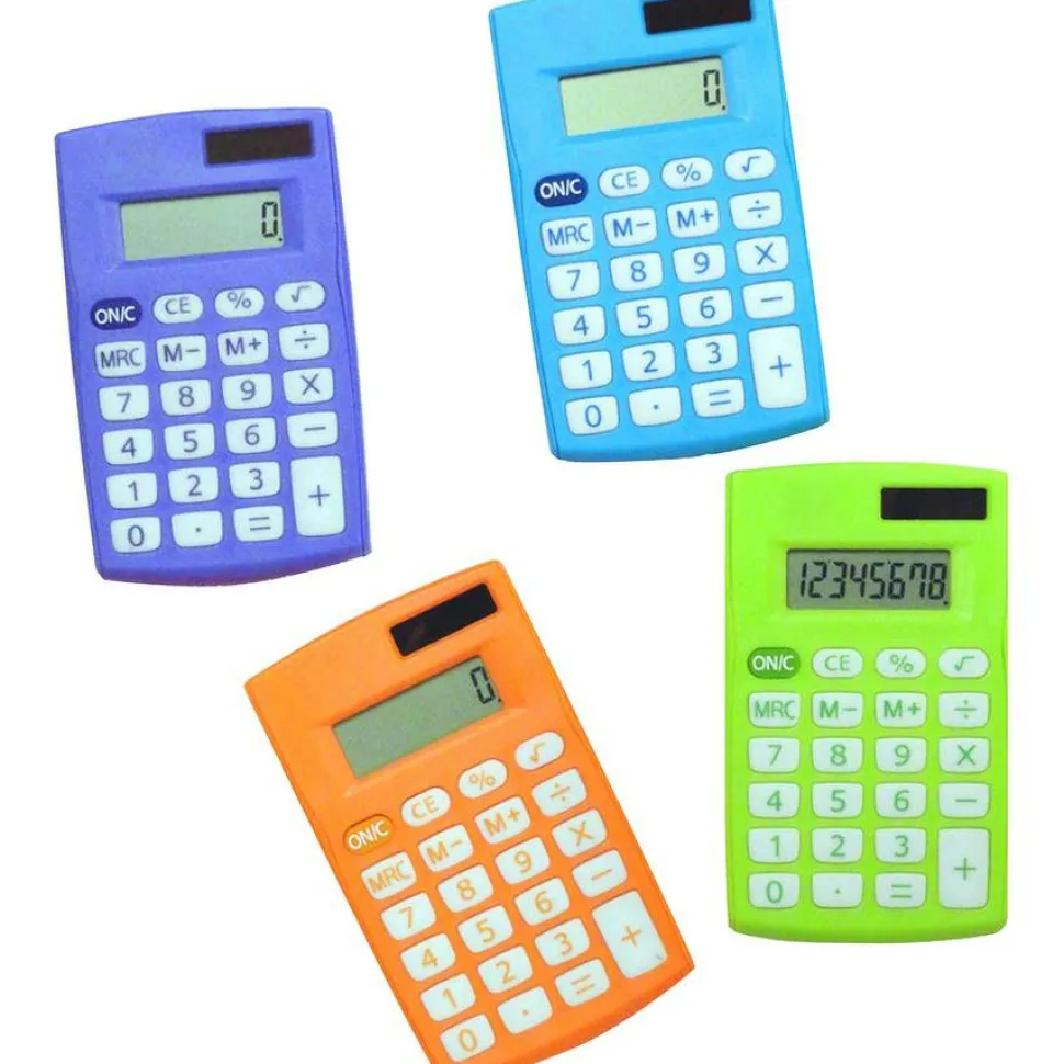 CLI 8-Digit Handheld Calculators, Assorted Colors, Set Of 12 Calculators