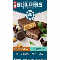 CLIF Bar Builders Protein Bar, Variety Pack, Chocolate Mint/Chocolate Peanut Butter, 2.4 oz Bar, 18 Bars/Box