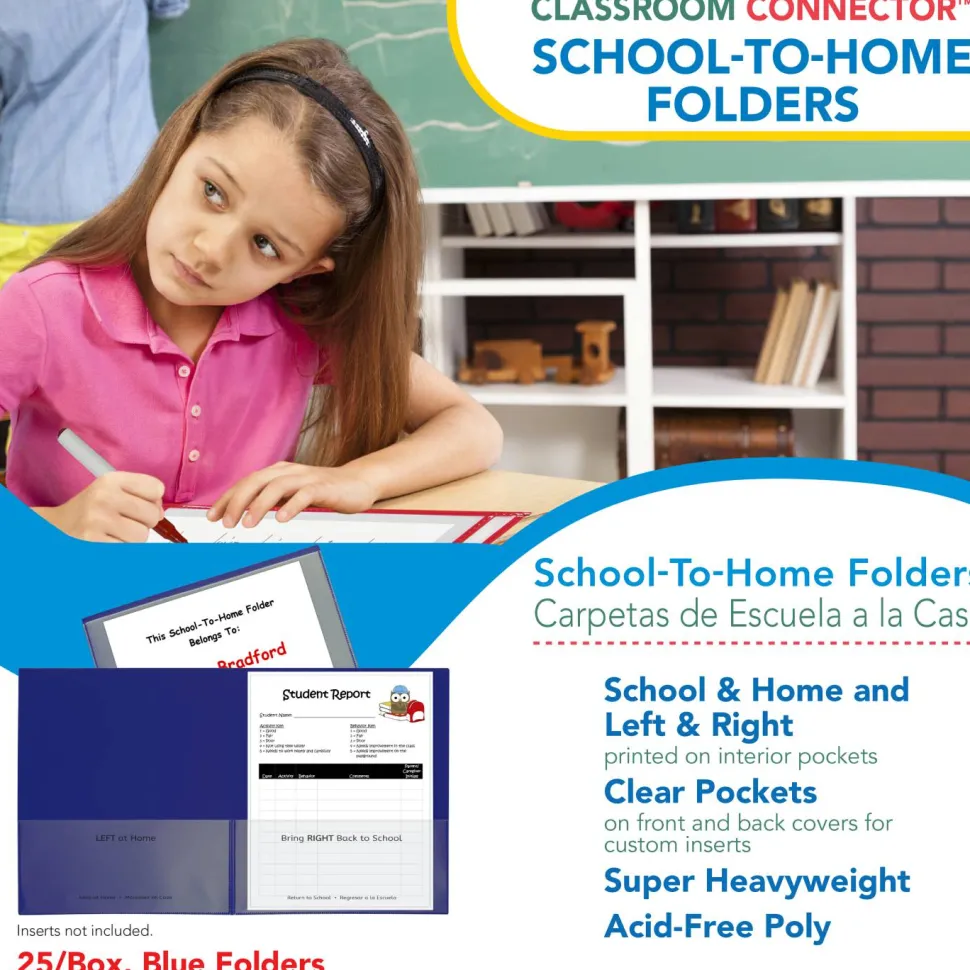 C-Line Classroom Connector Folders, Accommodates 11 x 8.5 Sheets, Blue, 25/Box