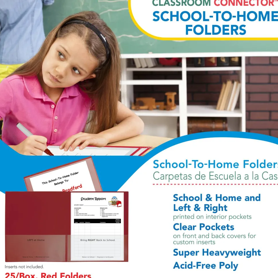 C-Line Classroom Connector School-To-Home Folders, 8-1/2" x 11", Red, Box Of 25 Folders
