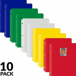 C-Line Two-Pocket Heavyweight Poly Portfolio Folder with Three-Hole Punch, Accommodates 11 x 8.5 Sheets, Assorted Colors, 10/Pack