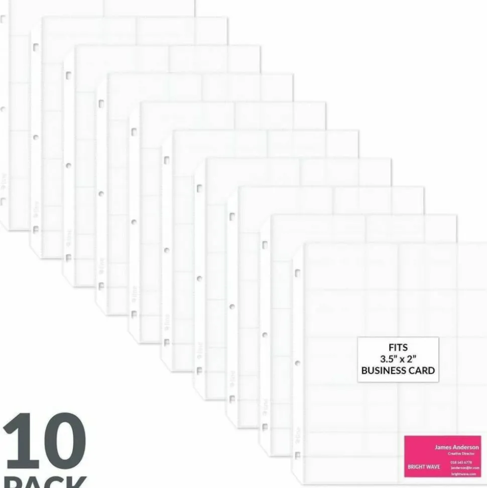 C-Line Business Card Holders Without Tabs, 8 1/8" x 11 1/4", 3-Hole Punched, Pack Of 10