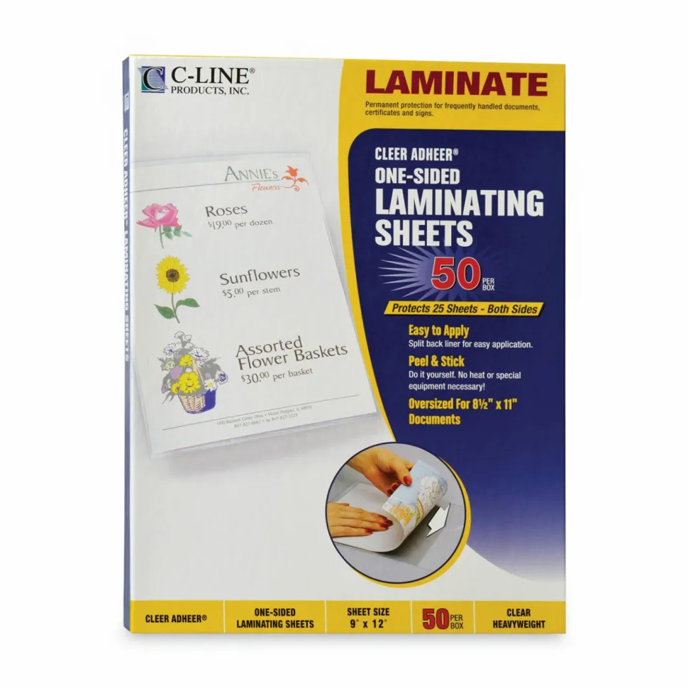 C-Line Cleer-Adheer Laminating Sheets, 9" x 12", Box Of 50