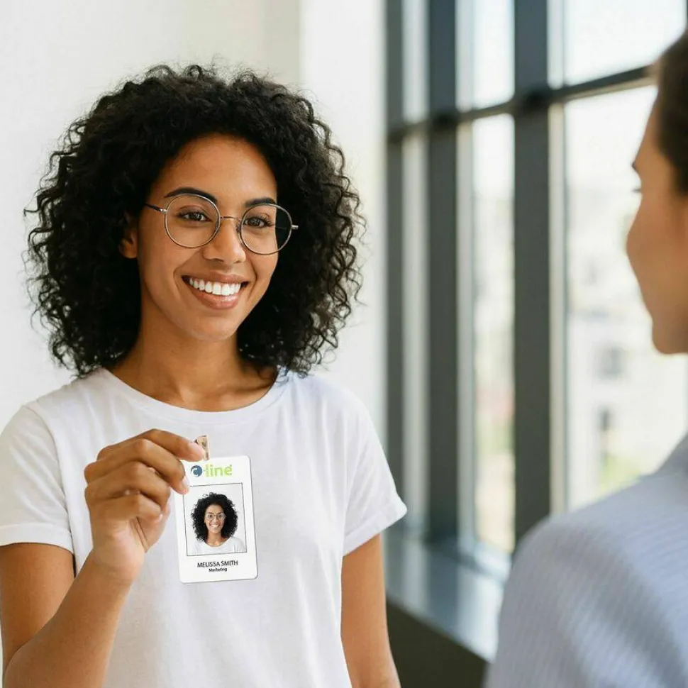 C-Line GraphicS quality video grade - Polyvinyl chloride (PVC) - white - 2.1 in x 3.4 in 100 card(s) name badge cards
