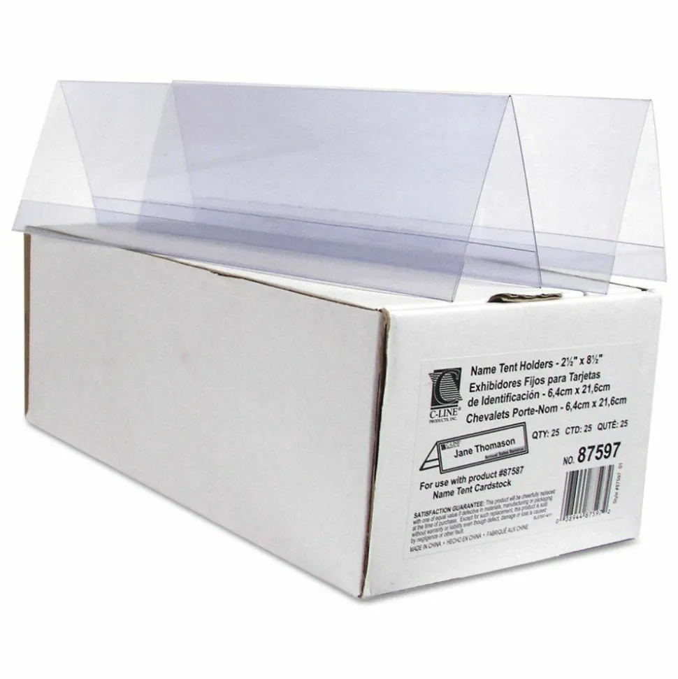 C-Line Heavyweight Rigid Plastic Name Tent Holder - Medium Size, 2-1/2 x 8-1/2, 25/BX, 87597