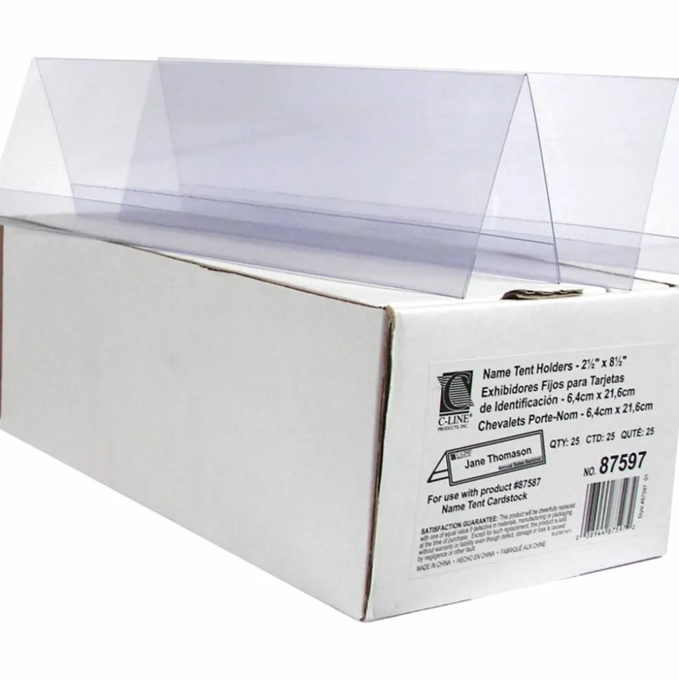 C-Line Heavyweight Rigid Plastic Name Tent Holder - Medium Size, 2-1/2 x 8-1/2, 25/BX, 87597