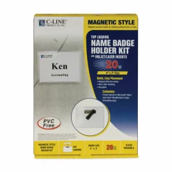C-Line Magnetic Name Badge Holder Kit, Horizontal, 4w x 3h, Clear, 20/Box