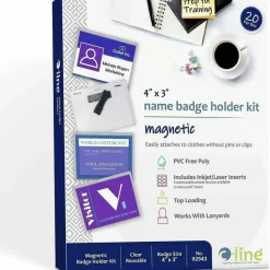 C-Line Magnetic Name Badge Holder Kit, Horizontal, 4w x 3h, Clear, 20/Box