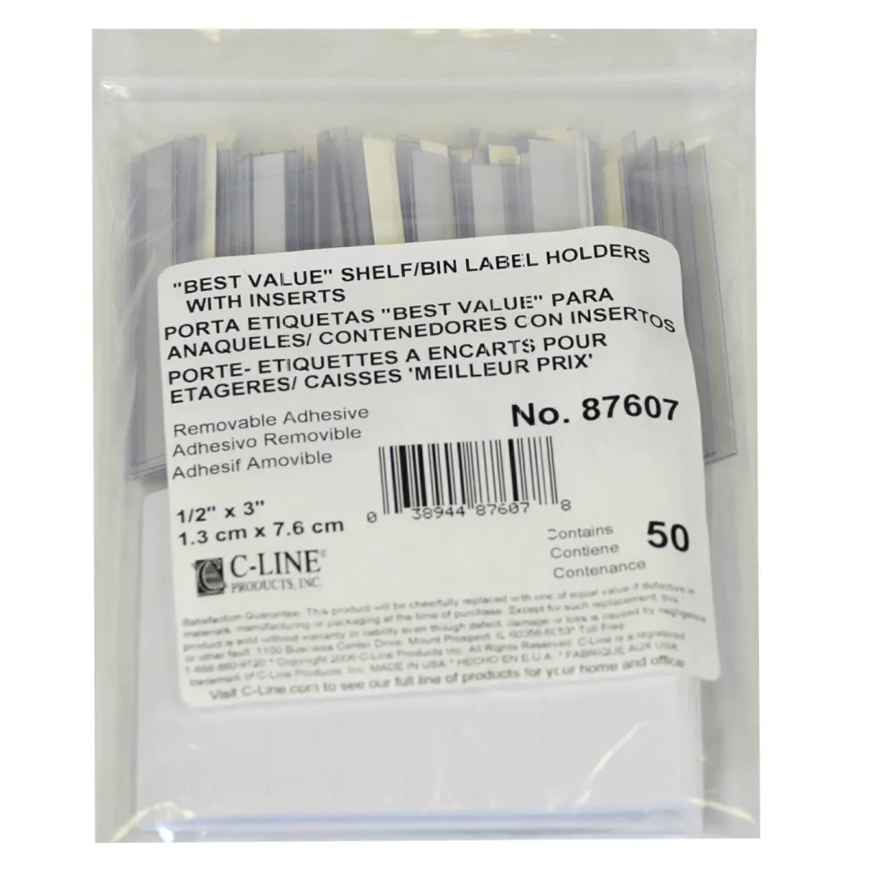 C-Line 87607 Removable Adhesive Label Holder - 0.5" x 3" - 50 / Pack"