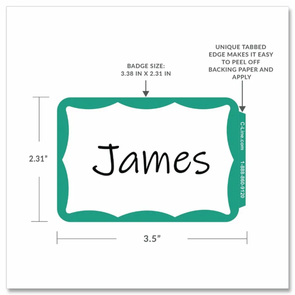 C-Line Self-Adhesive Name Badges, 3.5 x 2.25, Green, 100/Box