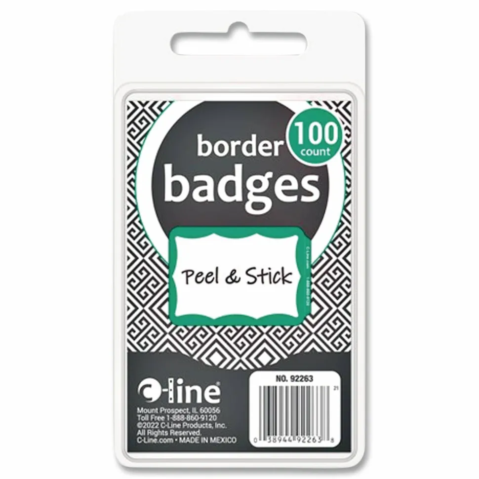 C-Line Self-Adhesive Name Badges, 3.5 x 2.25, Green, 100/Box