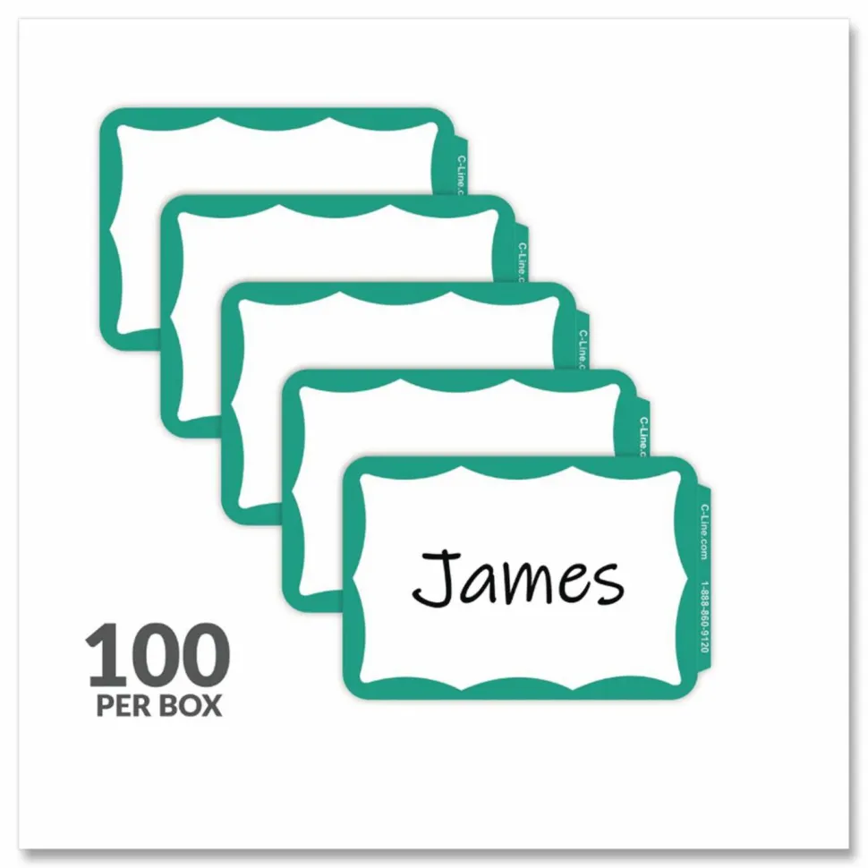C-Line Self-Adhesive Name Badges, 3.5 x 2.25, Green, 100/Box