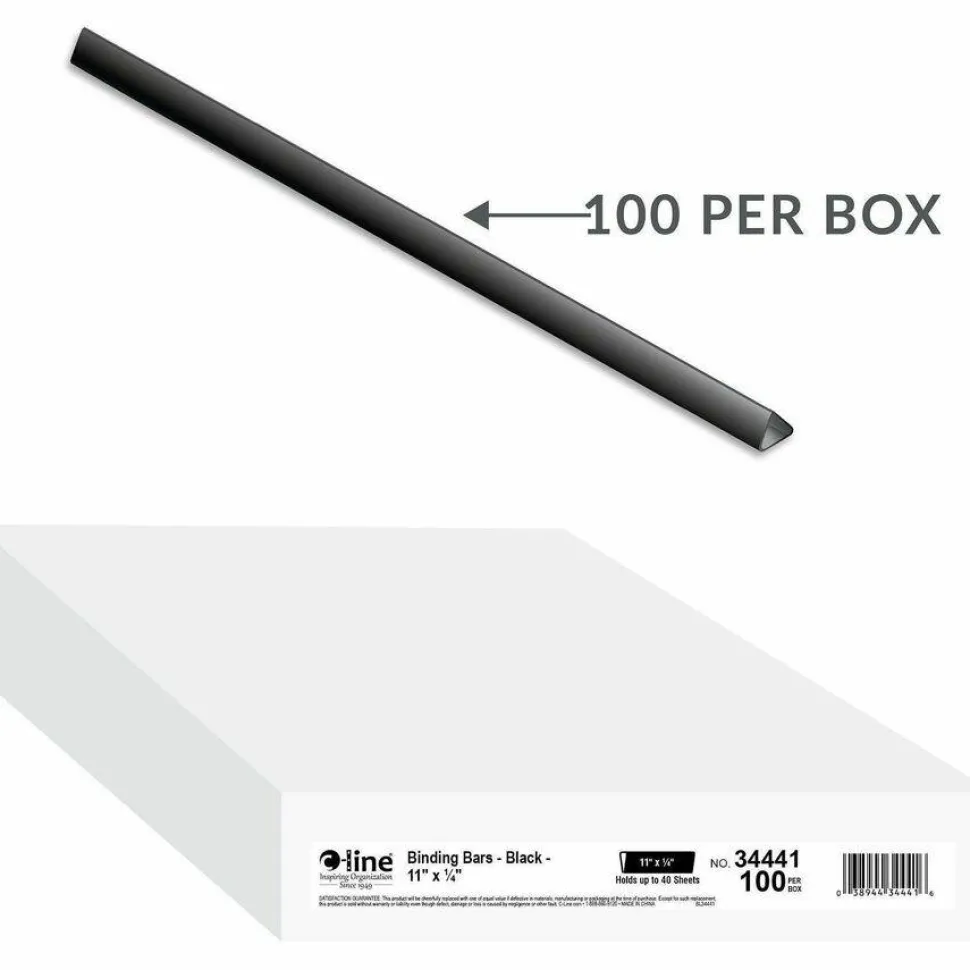 C-Line Slide 'N Grip Binding Bars, 40-Sheet Capacity, 11" x 0.25", Black, 100/Box
