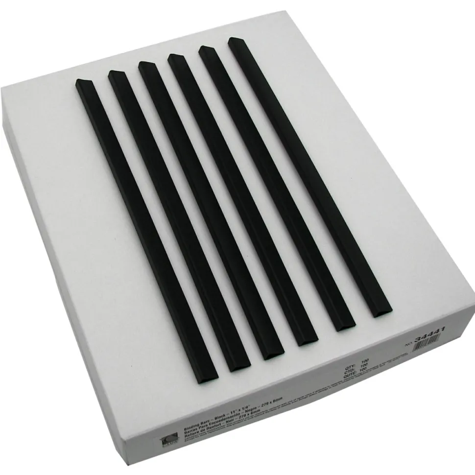 C-Line Slide 'N Grip Binding Bars, 40-Sheet Capacity, 11" x 0.25", Black, 100/Box