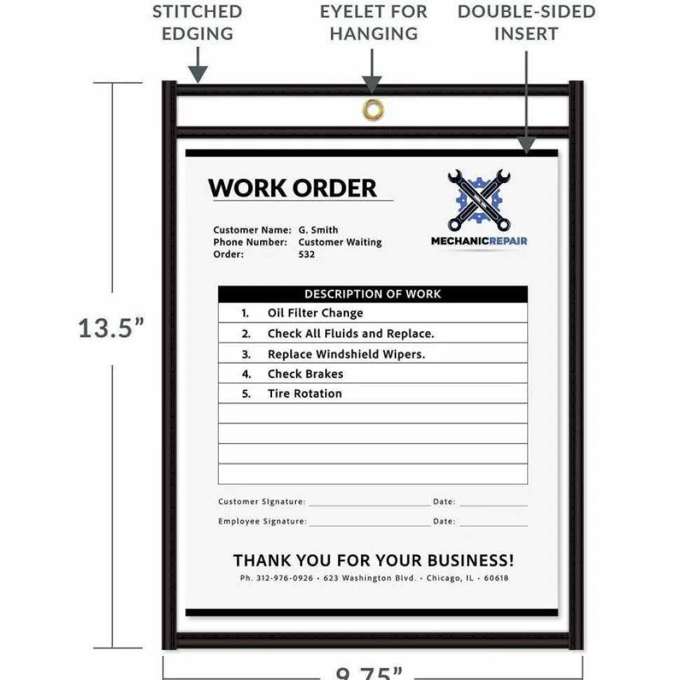 C-Line Stitched Vinyl Shop Ticket Holders, 9" x 12", Clear, Box Of 25