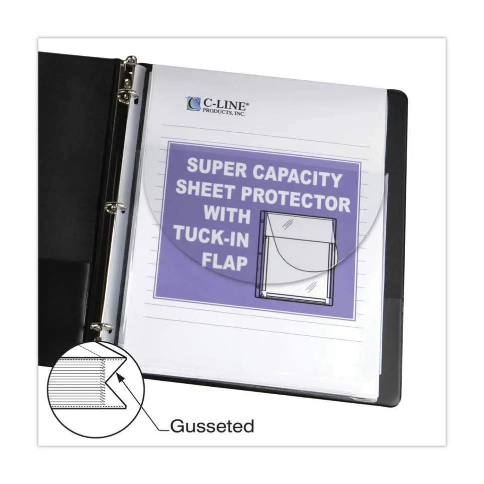 C-Line Super Capacity Super Heavyweight Vinyl Sheet Protectors with Tuck-In Flap - Clear, Top Loading, 11 x 8-1/2, 10/PK, 61027