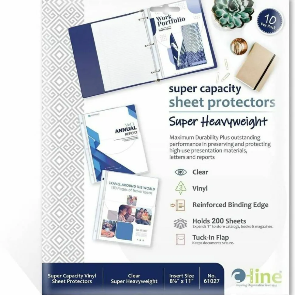 C-Line Super Capacity Super Heavyweight Vinyl Sheet Protectors with Tuck-In Flap - Clear, Top Loading, 11 x 8-1/2, 10/PK, 61027