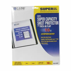 C-Line Super Capacity Super Heavyweight Vinyl Sheet Protectors with Tuck-In Flap - Clear, Top Loading, 11 x 8-1/2, 10/PK, 61027