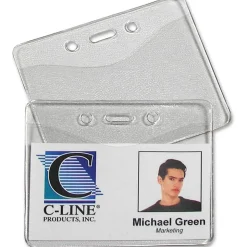 C-Line Vinyl Horizontal ID Badge Holders, 2 3/8" x 3 3/8", Clear, Pack Of 100
