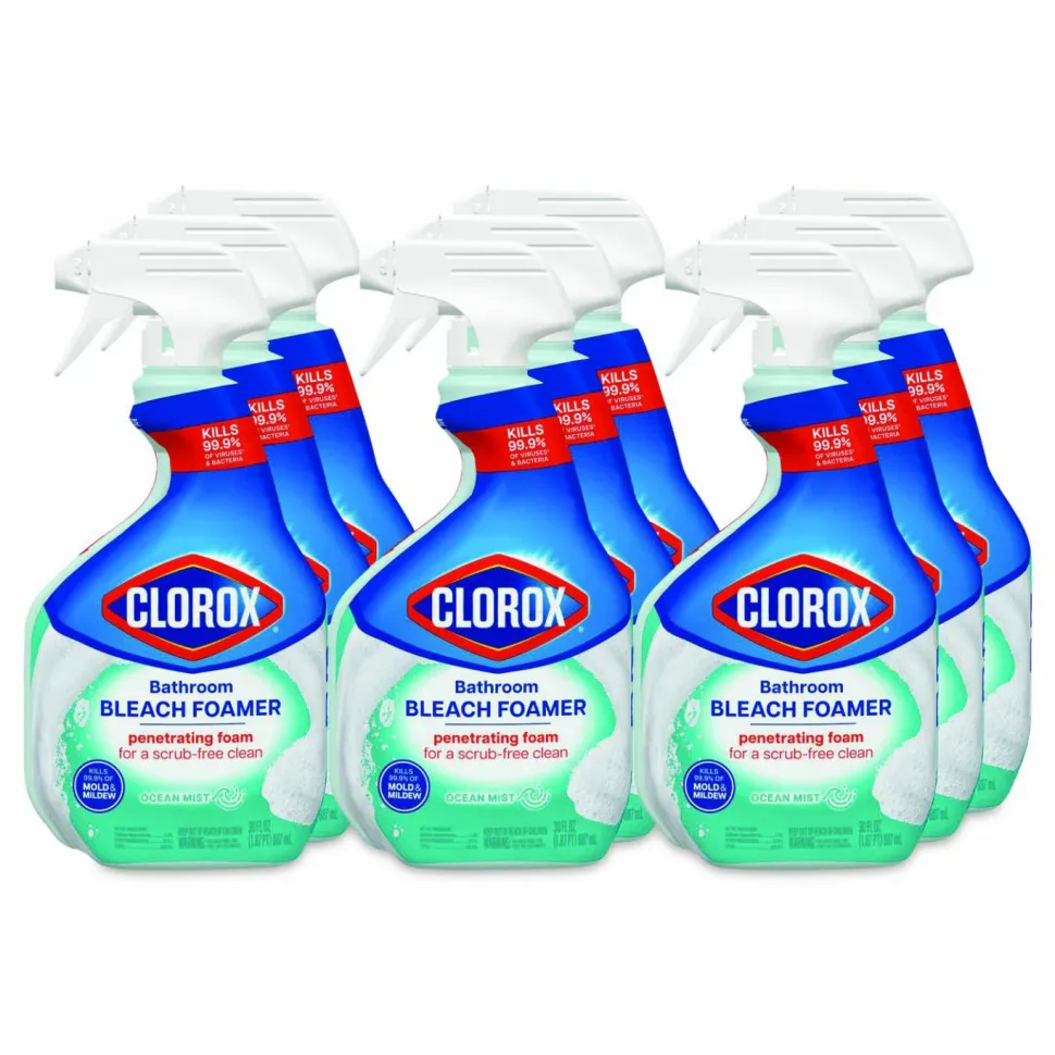 Clorox Bathroom Foamer with Bleach, Ocean Mist Scent, 30 oz Spray Bottle, 9/Carton
