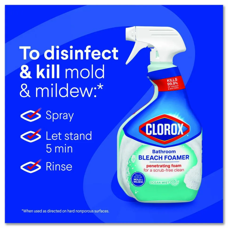 Clorox Bathroom Foamer with Bleach, Ocean Mist Scent, 30 oz Spray Bottle, 9/Carton