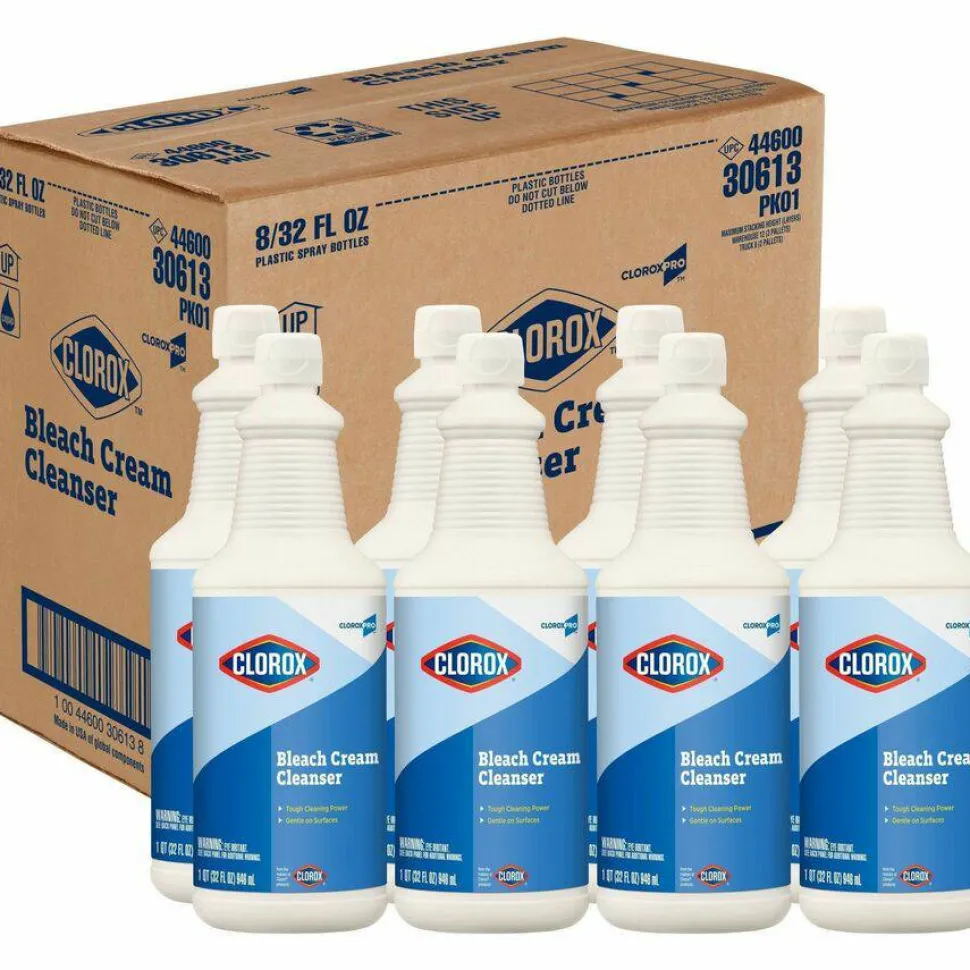 Clorox Bleach Cream Cleanser - Cream Cleanser - 32 fl oz (1 quart) - 8 / Carton - Clear