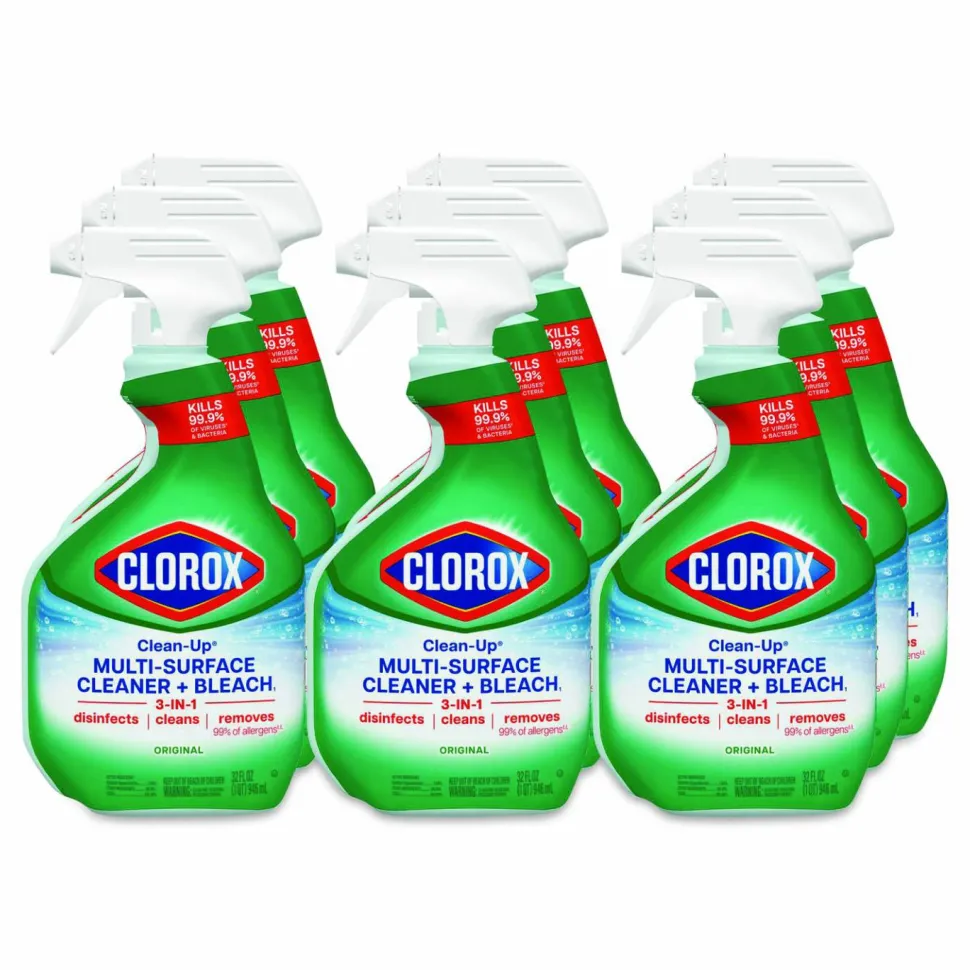 Clorox Clean-Up Multi-Surface Cleaner with Bleach, Original Scent, 32 oz Spray Bottle, 9/Carton